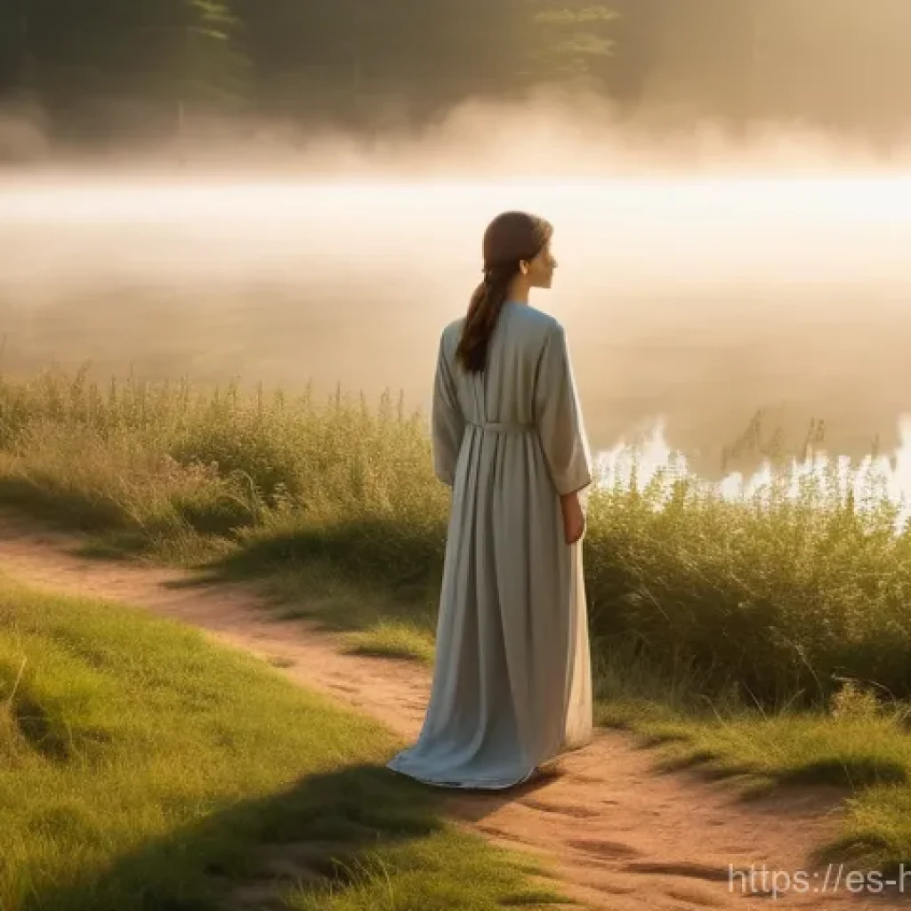 자기 성찰을 통한 개인적 성장의 과정 - **Prompt:** A person, gender-neutral, stands in a serene, ethereal landscape. Soft, golden light ema...