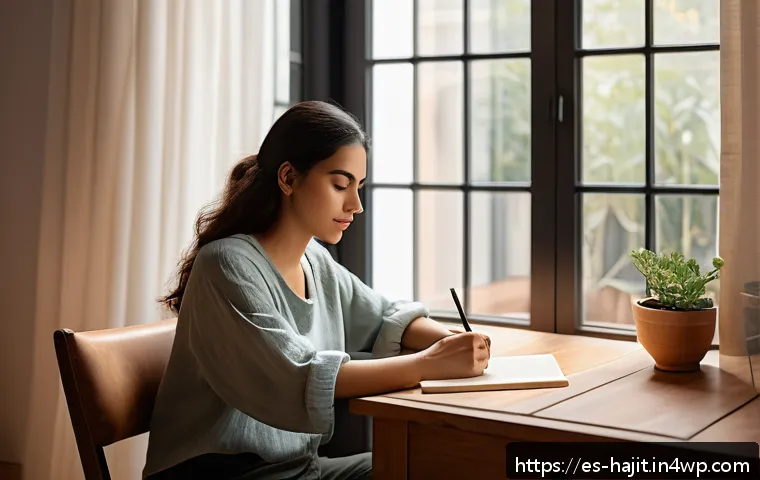 자기 성찰을 통한 스트레스 관리 - A serene and cozy home office scene in a modern Spanish apartment, featuring a young Hispanic woman ...
