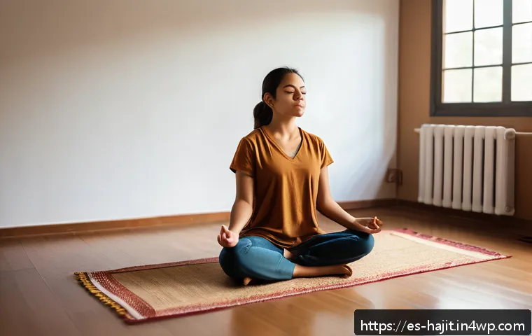 자기 성찰을 통한 가치관의 재정의 - A serene scene of a young Hispanic woman sitting cross-legged on a wooden floor in a cozy, softly li...
